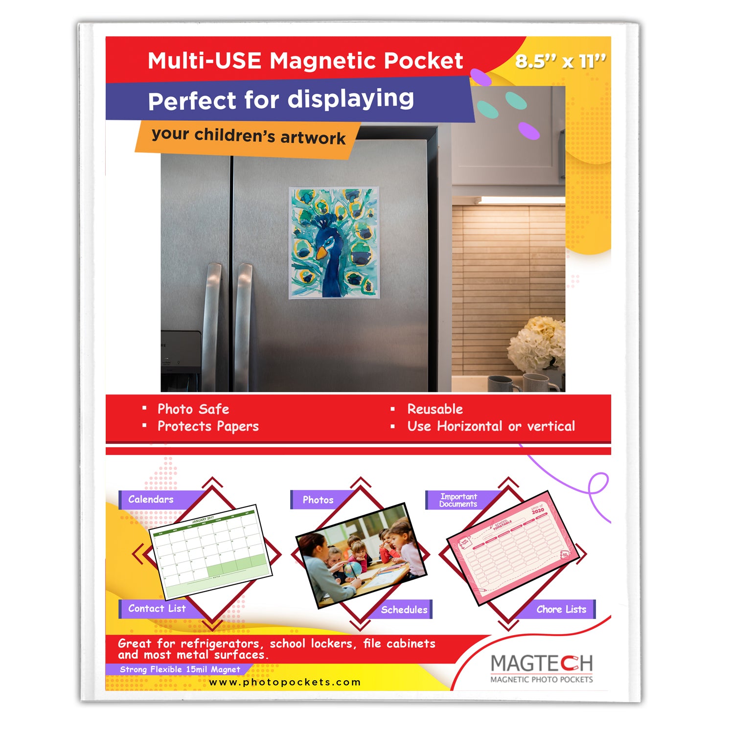 Magnetic Picture Frame for School Locker - File Cabinet - Refrigerator -  Magnet Photo Frame Holds 4x6 Photo