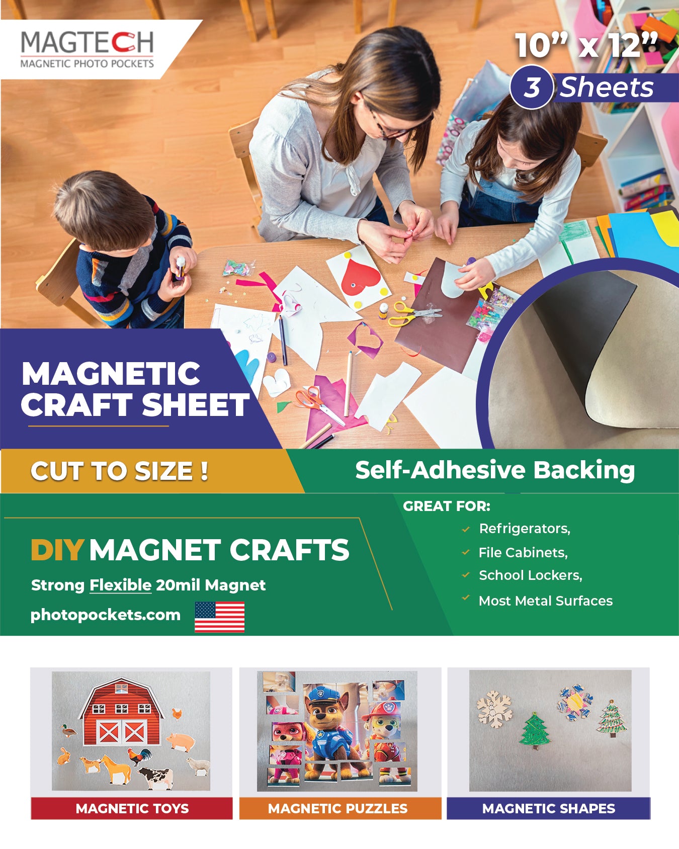 10x12 Self-Adhesive Magnet Craft Sheets 3 pack